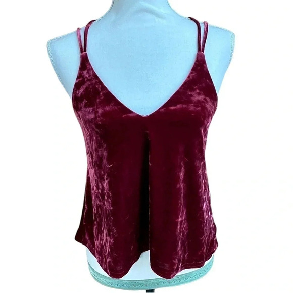 Aqua Burgundy Crushed Velvet Strappy Cami Tank Top Sz Small - Picture 1 of 10